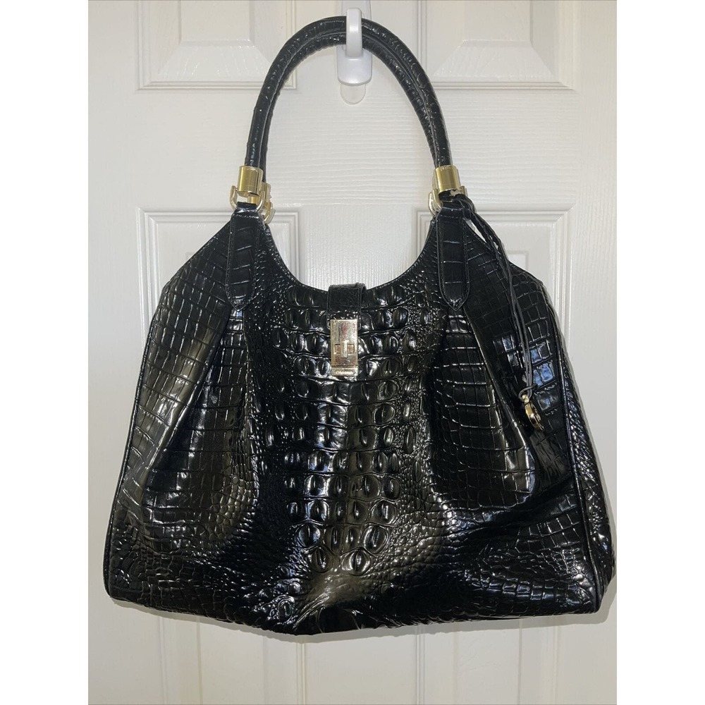 BRAHMIN Celia Black Melbourne Croc Embossed Shoulder Handbag VGC